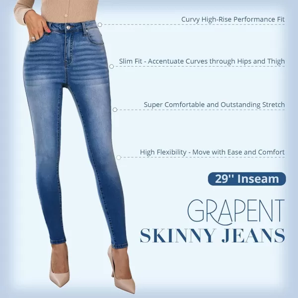 GRAPENT Skinny Jeans for Women High Waist Stretchy Classic High Rise Slimming Jeggings Denim Trousers PantsNightfall Blue