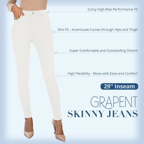 GRAPENT Skinny Jeans for Women High Waist Stretchy Classic High Rise Slimming Jeggings Denim Trousers PantsOffwhite
