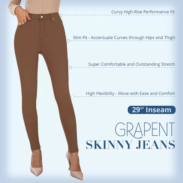 GRAPENT Skinny Jeans for Women High Waist Stretchy Classic High Rise Slimming Jeggings Denim Trousers PantsPecan Brown