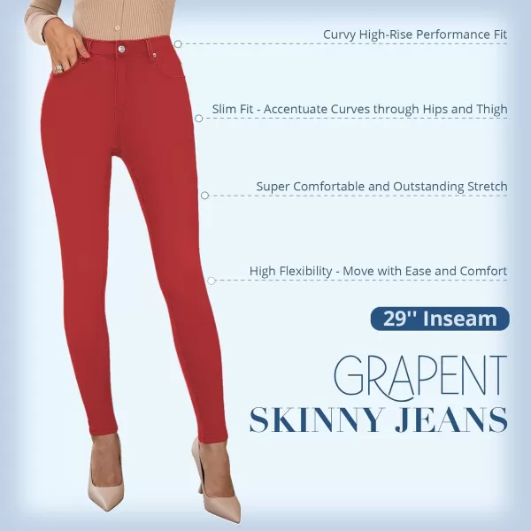 GRAPENT Skinny Jeans for Women High Waist Stretchy Classic High Rise Slimming Jeggings Denim Trousers PantsRed