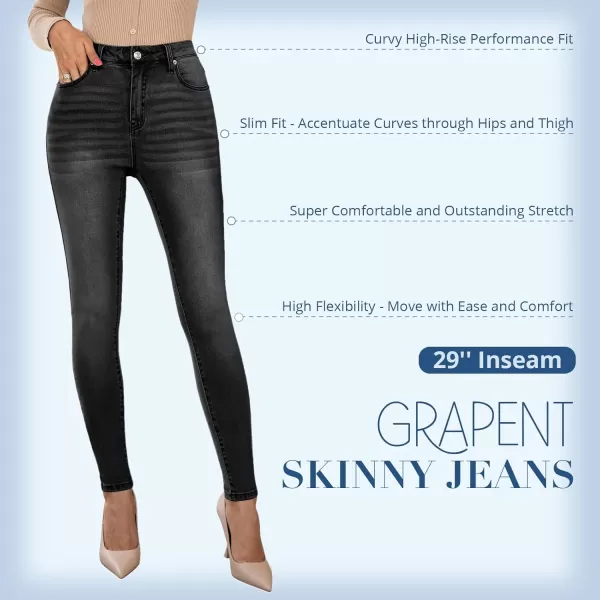 GRAPENT Skinny Jeans for Women High Waist Stretchy Classic High Rise Slimming Jeggings Denim Trousers PantsWashed Black