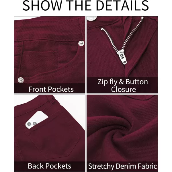 GRAPENT Skinny Jeans for Women High Waist Stretchy Classic High Rise Slimming Jeggings Denim Trousers PantsWine Red