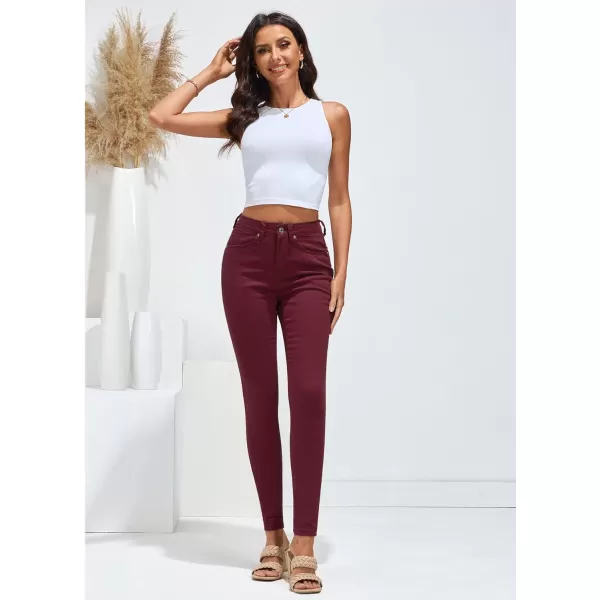 GRAPENT Skinny Jeans for Women High Waist Stretchy Classic High Rise Slimming Jeggings Denim Trousers PantsWine Red