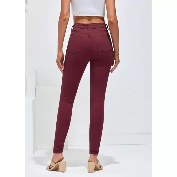 GRAPENT Skinny Jeans for Women High Waist Stretchy Classic High Rise Slimming Jeggings Denim Trousers PantsWine Red