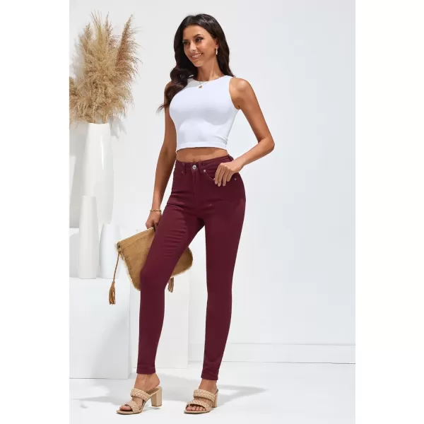 GRAPENT Skinny Jeans for Women High Waist Stretchy Classic High Rise Slimming Jeggings Denim Trousers PantsWine Red