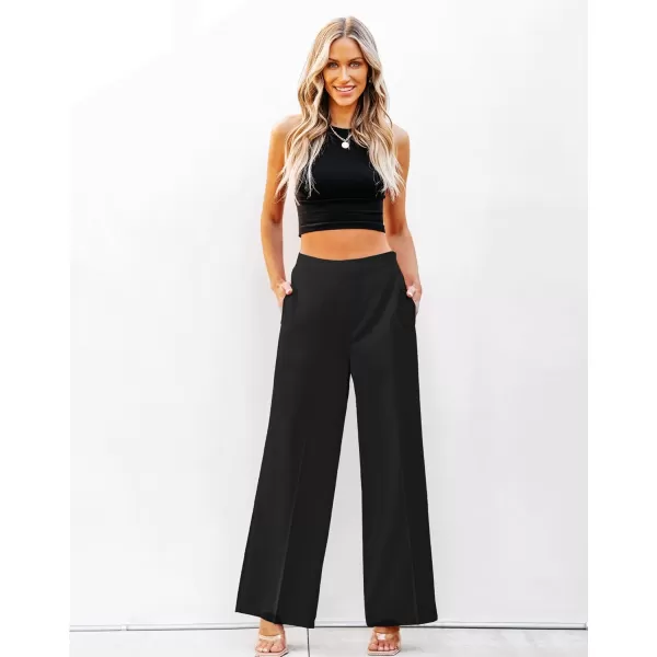 GRAPENT Wide Leg Dress Pants Women High Waisted Pull On Business Casual Work Pants Elastic Waist Dressy Trousers PocketsBlack