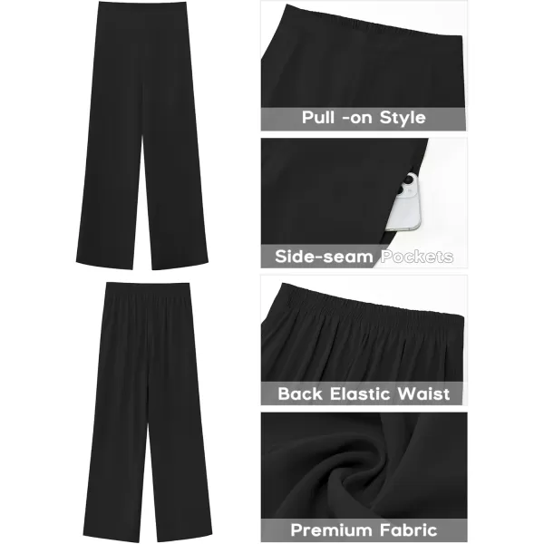 GRAPENT Wide Leg Dress Pants Women High Waisted Pull On Business Casual Work Pants Elastic Waist Dressy Trousers PocketsBlack