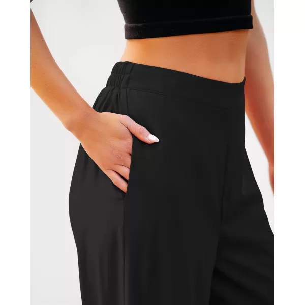 GRAPENT Wide Leg Dress Pants Women High Waisted Pull On Business Casual Work Pants Elastic Waist Dressy Trousers PocketsBlack