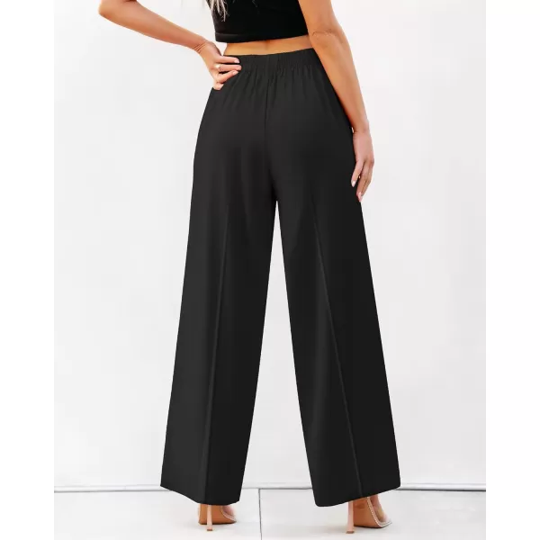 GRAPENT Wide Leg Dress Pants Women High Waisted Pull On Business Casual Work Pants Elastic Waist Dressy Trousers PocketsBlack