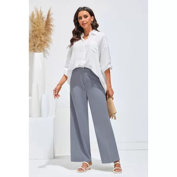 GRAPENT Wide Leg Dress Pants Women High Waisted Pull On Business Casual Work Pants Elastic Waist Dressy Trousers PocketsBlue Gray