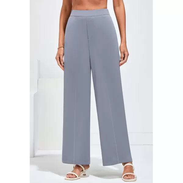 GRAPENT Wide Leg Dress Pants Women High Waisted Pull On Business Casual Work Pants Elastic Waist Dressy Trousers PocketsBlue Gray