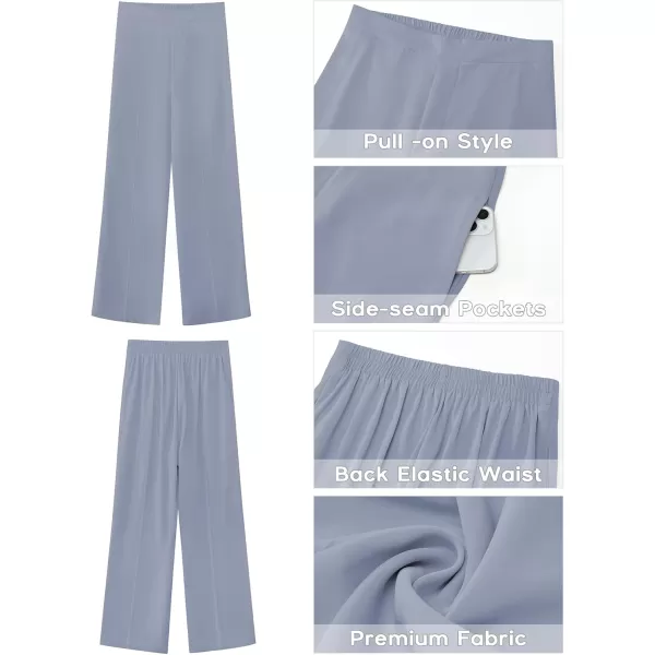 GRAPENT Wide Leg Dress Pants Women High Waisted Pull On Business Casual Work Pants Elastic Waist Dressy Trousers PocketsBlue Gray