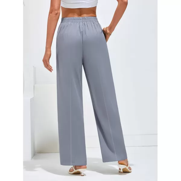 GRAPENT Wide Leg Dress Pants Women High Waisted Pull On Business Casual Work Pants Elastic Waist Dressy Trousers PocketsBlue Gray