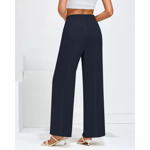 GRAPENT Wide Leg Dress Pants Women High Waisted Pull On Business Casual Work Pants Elastic Waist Dressy Trousers PocketsDark Blue
