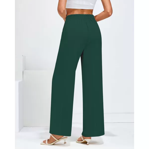 GRAPENT Wide Leg Dress Pants Women High Waisted Pull On Business Casual Work Pants Elastic Waist Dressy Trousers PocketsDark Green