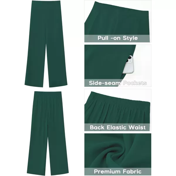 GRAPENT Wide Leg Dress Pants Women High Waisted Pull On Business Casual Work Pants Elastic Waist Dressy Trousers PocketsDark Green