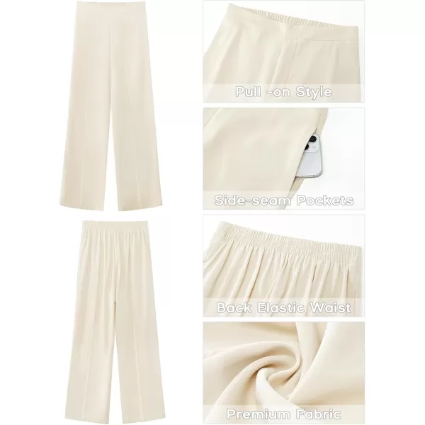 GRAPENT Wide Leg Dress Pants Women High Waisted Pull On Business Casual Work Pants Elastic Waist Dressy Trousers PocketsLight Beige