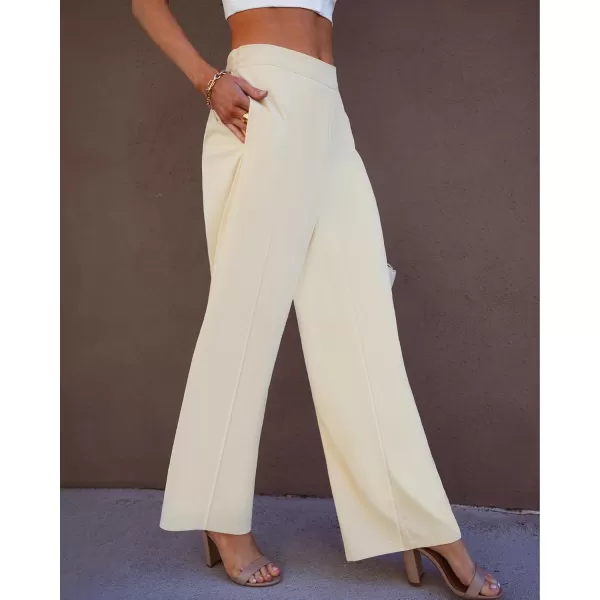 GRAPENT Wide Leg Dress Pants Women High Waisted Pull On Business Casual Work Pants Elastic Waist Dressy Trousers PocketsLight Beige