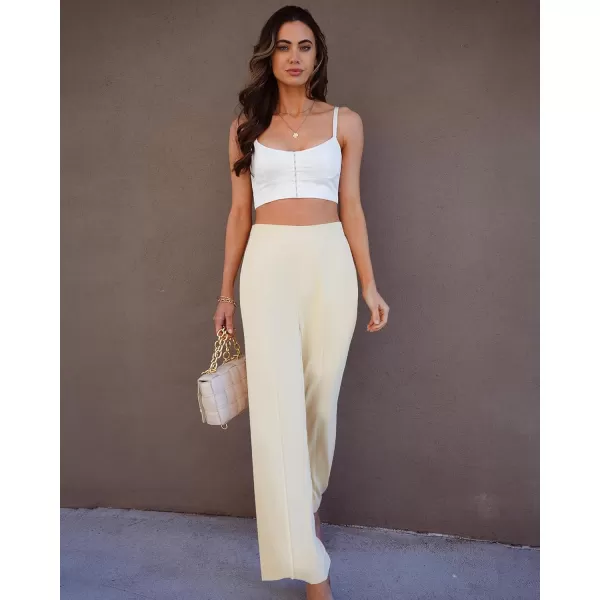 GRAPENT Wide Leg Dress Pants Women High Waisted Pull On Business Casual Work Pants Elastic Waist Dressy Trousers PocketsLight Beige