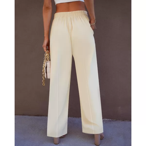 GRAPENT Wide Leg Dress Pants Women High Waisted Pull On Business Casual Work Pants Elastic Waist Dressy Trousers PocketsLight Beige
