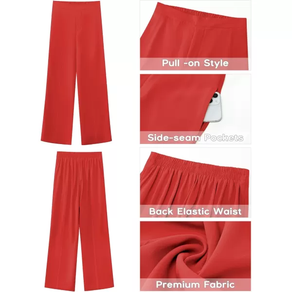 GRAPENT Wide Leg Dress Pants Women High Waisted Pull On Business Casual Work Pants Elastic Waist Dressy Trousers PocketsRed