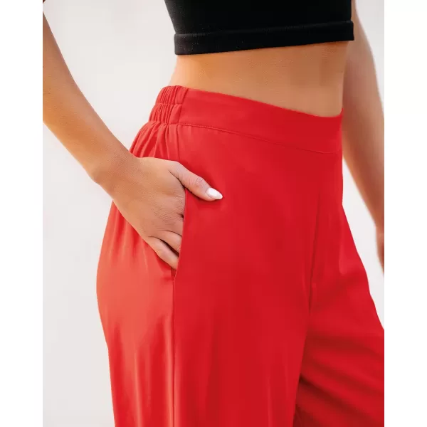 GRAPENT Wide Leg Dress Pants Women High Waisted Pull On Business Casual Work Pants Elastic Waist Dressy Trousers PocketsRed