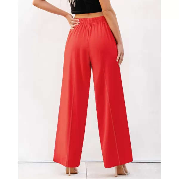 GRAPENT Wide Leg Dress Pants Women High Waisted Pull On Business Casual Work Pants Elastic Waist Dressy Trousers PocketsRed