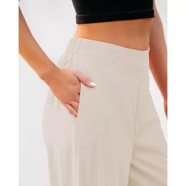 GRAPENT Wide Leg Dress Pants Women High Waisted Pull On Business Casual Work Pants Elastic Waist Dressy Trousers PocketsTan