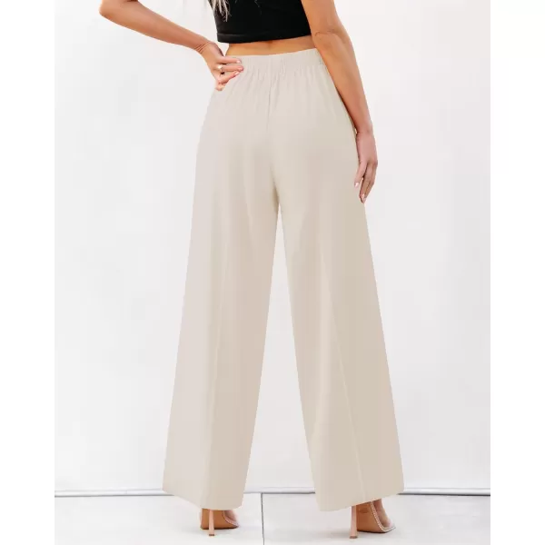 GRAPENT Wide Leg Dress Pants Women High Waisted Pull On Business Casual Work Pants Elastic Waist Dressy Trousers PocketsTan