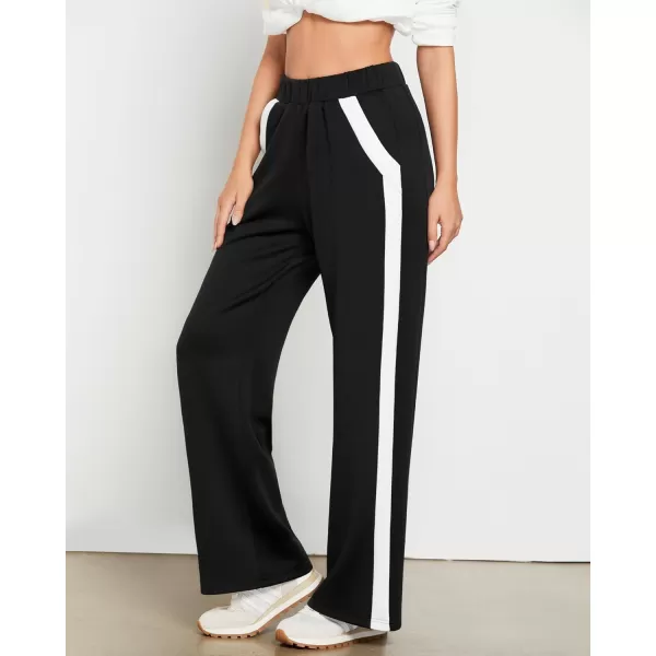 GRAPENT Wide Leg Sweatpants Women Baggy High Waisted Pull On Athleisure Loose Lounge Color Block Sweat Pants with PocketBlack