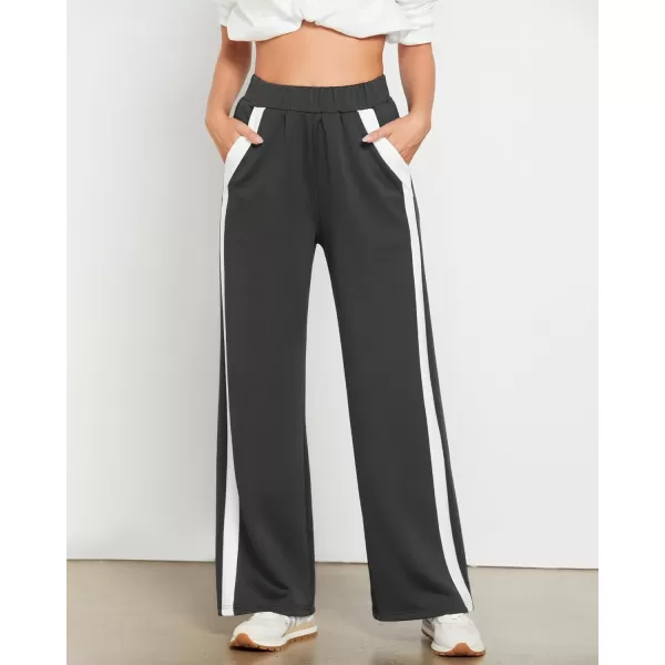 GRAPENT Wide Leg Sweatpants Women Baggy High Waisted Pull On Athleisure Loose Lounge Color Block Sweat Pants with PocketCharcoal