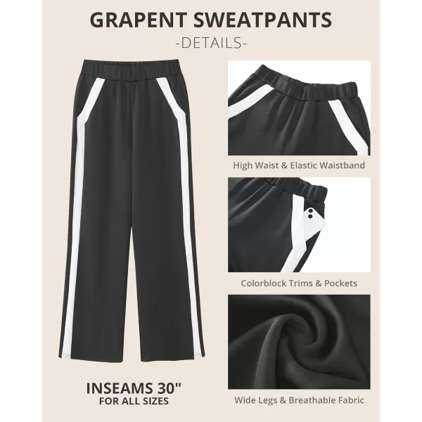 GRAPENT Wide Leg Sweatpants Women Baggy High Waisted Pull On Athleisure Loose Lounge Color Block Sweat Pants with PocketCharcoal