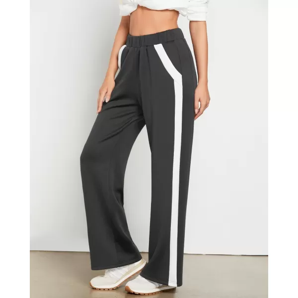 GRAPENT Wide Leg Sweatpants Women Baggy High Waisted Pull On Athleisure Loose Lounge Color Block Sweat Pants with PocketCharcoal