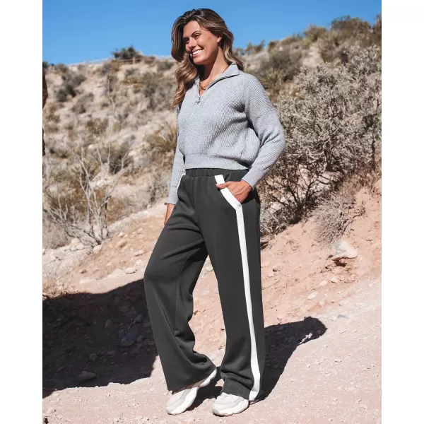 GRAPENT Wide Leg Sweatpants Women Baggy High Waisted Pull On Athleisure Loose Lounge Color Block Sweat Pants with PocketCharcoal