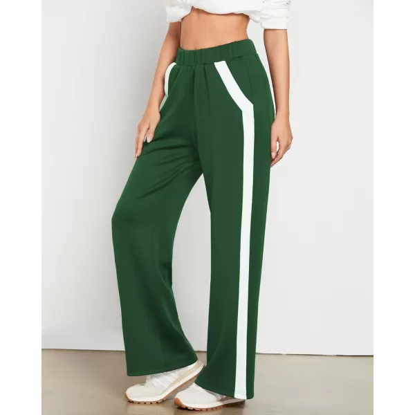 GRAPENT Wide Leg Sweatpants Women Baggy High Waisted Pull On Athleisure Loose Lounge Color Block Sweat Pants with PocketDark Green