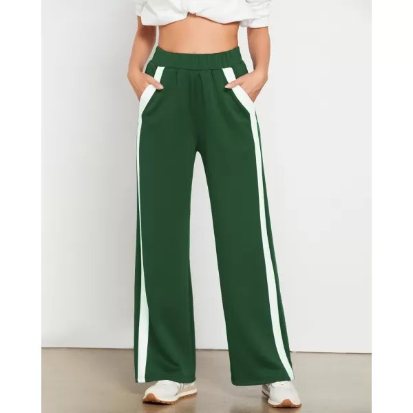 GRAPENT Wide Leg Sweatpants Women Baggy High Waisted Pull On Athleisure Loose Lounge Color Block Sweat Pants with PocketDark Green