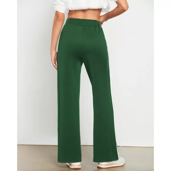 GRAPENT Wide Leg Sweatpants Women Baggy High Waisted Pull On Athleisure Loose Lounge Color Block Sweat Pants with PocketDark Green