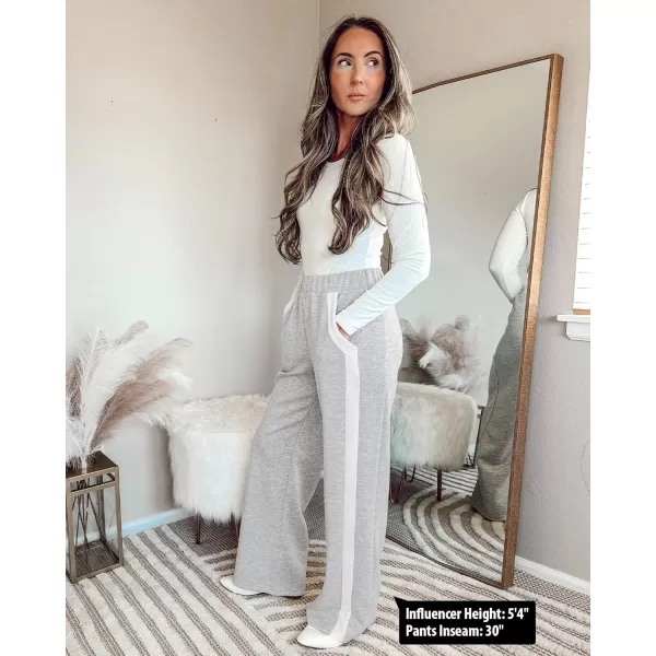GRAPENT Wide Leg Sweatpants Women Baggy High Waisted Pull On Athleisure Loose Lounge Color Block Sweat Pants with PocketLight Heather Gray