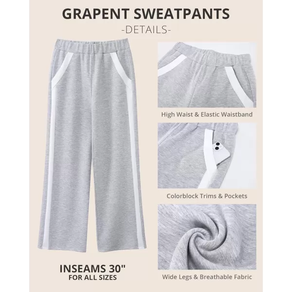 GRAPENT Wide Leg Sweatpants Women Baggy High Waisted Pull On Athleisure Loose Lounge Color Block Sweat Pants with PocketLight Heather Gray