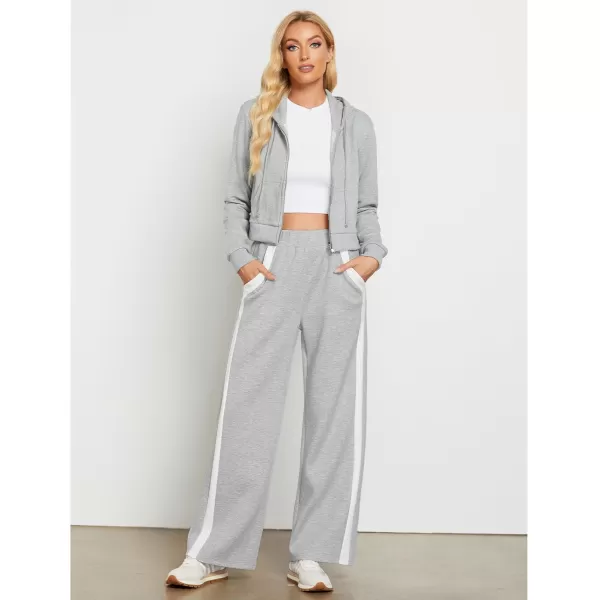 GRAPENT Wide Leg Sweatpants Women Baggy High Waisted Pull On Athleisure Loose Lounge Color Block Sweat Pants with PocketLight Heather Gray