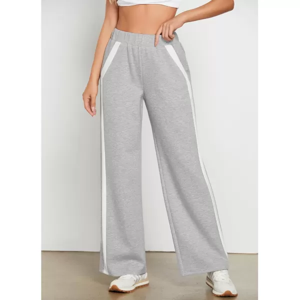 GRAPENT Wide Leg Sweatpants Women Baggy High Waisted Pull On Athleisure Loose Lounge Color Block Sweat Pants with PocketLight Heather Gray