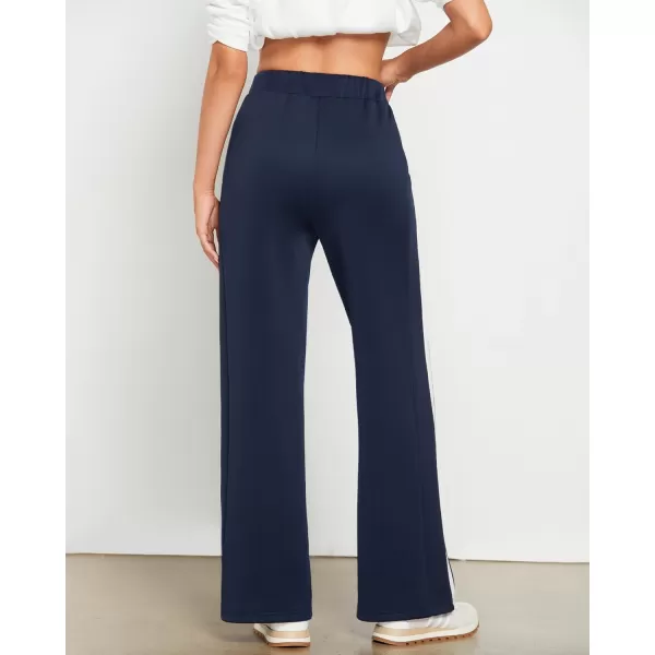 GRAPENT Wide Leg Sweatpants Women Baggy High Waisted Pull On Athleisure Loose Lounge Color Block Sweat Pants with PocketNavy Blue