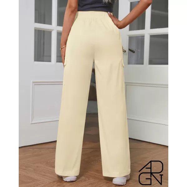 GRAPENT Womens Cargo Pants Wide Leg Baggy High Rise Pull On Elastic Waist Stretch Loose Pants with Pocket 90s Outfit Y2KChalk White