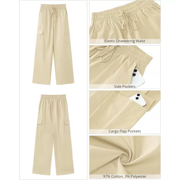 GRAPENT Womens Cargo Pants Wide Leg Baggy High Rise Pull On Elastic Waist Stretch Loose Pants with Pocket 90s Outfit Y2KChalk White