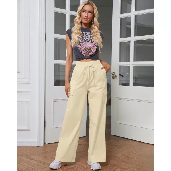 GRAPENT Womens Cargo Pants Wide Leg Baggy High Rise Pull On Elastic Waist Stretch Loose Pants with Pocket 90s Outfit Y2KChalk White