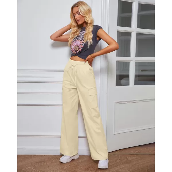GRAPENT Womens Cargo Pants Wide Leg Baggy High Rise Pull On Elastic Waist Stretch Loose Pants with Pocket 90s Outfit Y2KChalk White