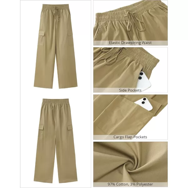 GRAPENT Womens Cargo Pants Wide Leg Baggy High Rise Pull On Elastic Waist Stretch Loose Pants with Pocket 90s Outfit Y2KKhaki