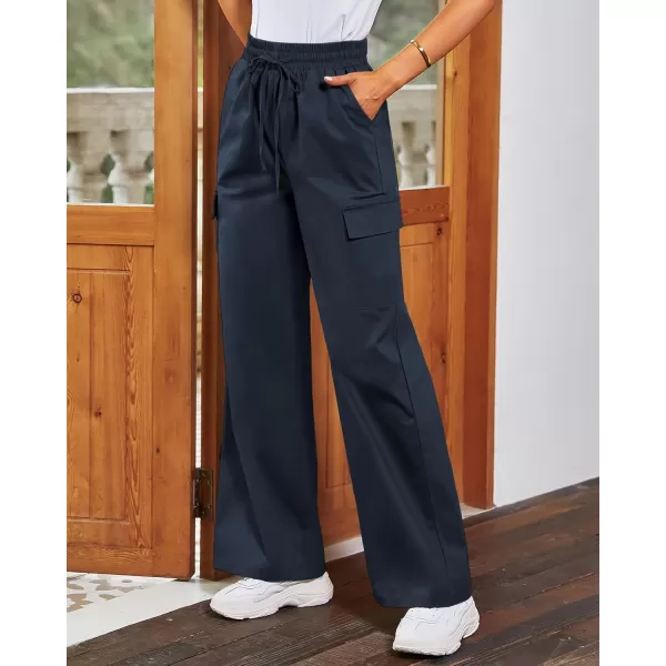 GRAPENT Womens Cargo Pants Wide Leg Baggy High Rise Pull On Elastic Waist Stretch Loose Pants with Pocket 90s Outfit Y2KMidnight Blue