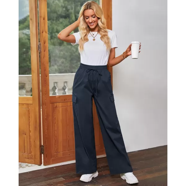 GRAPENT Womens Cargo Pants Wide Leg Baggy High Rise Pull On Elastic Waist Stretch Loose Pants with Pocket 90s Outfit Y2KMidnight Blue