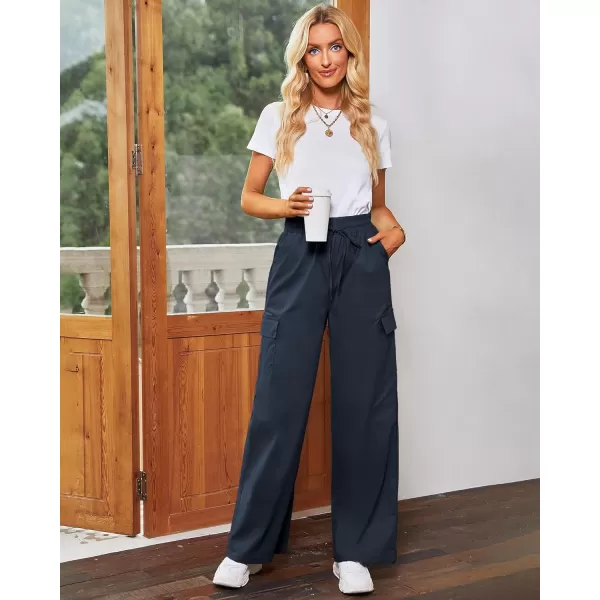 GRAPENT Womens Cargo Pants Wide Leg Baggy High Rise Pull On Elastic Waist Stretch Loose Pants with Pocket 90s Outfit Y2KMidnight Blue